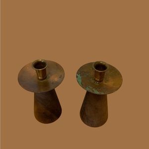 Set of 2 MCM Messner California walnut Brass Candlestick Holders